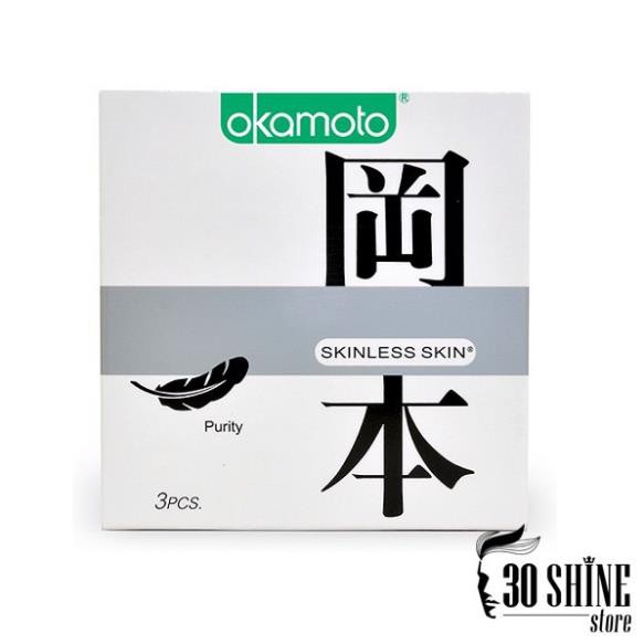 Bao Cao su Okamoto Skinless Skin Purity Sự Thuần Khiết Từ Thiên Nhiên Hộp 3 Cái