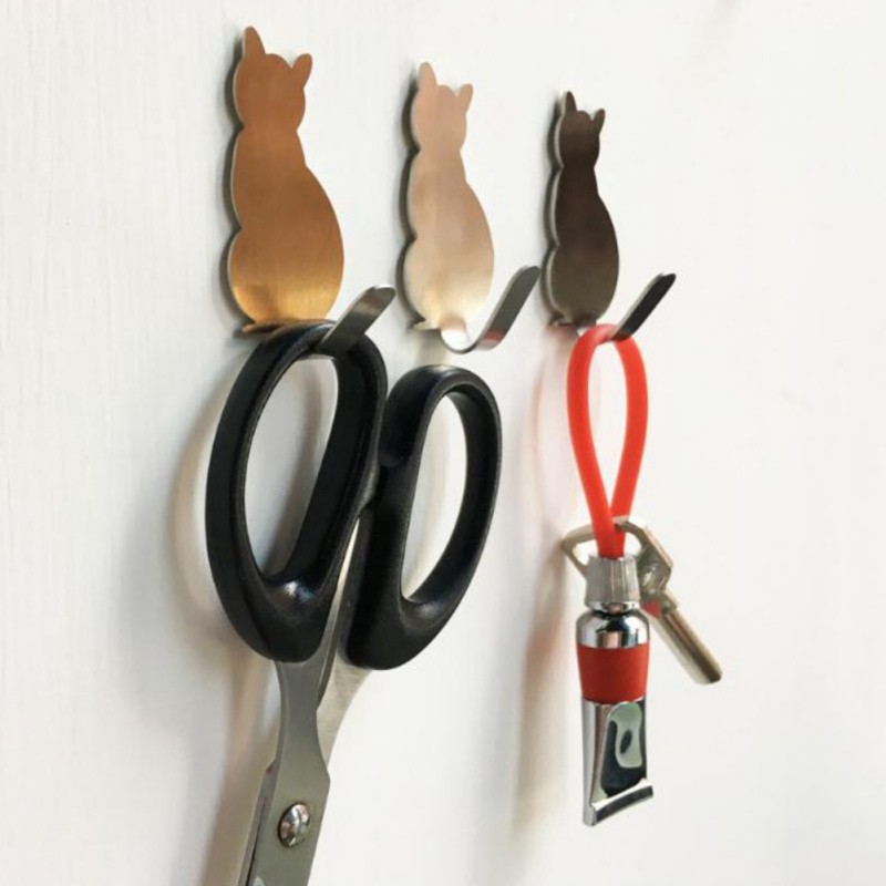 Set 2 móc treo đồ bằng hợp kim không gỉ hình con mèo độc đáo tiện lợi
