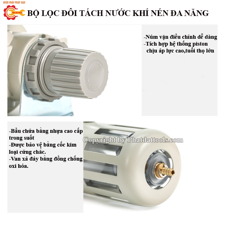 Bộ Lọc Tách Nước Khí Nén Đa Năng Kèm Van Điều Áp-Lọc Đơn,Lọc Đôi Kèm Bình Châm Dầu Tiện Dụng