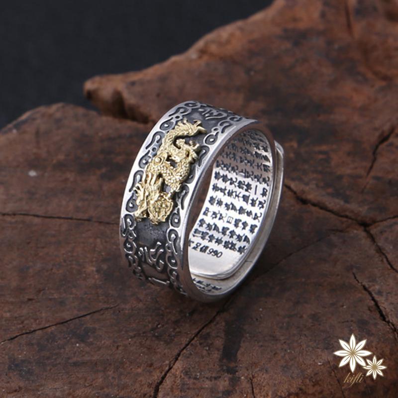【kifli】Nhẫn Bạc Khắc Hình Rồng Phong Cách Retro Cho Nam Nữ