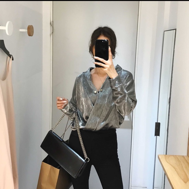 [Hàng Order] Áo sơ mi bóng vạt chéo
