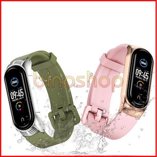 Dây đeo Miband 4, miband 3 cao su viền kim loại vân TF chính hãng MIJOBS, dây đeo thay thế mi band 4, mi band 3