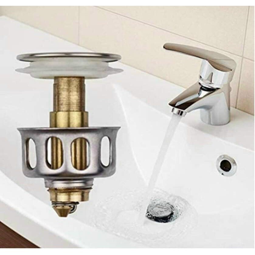 Nút nhấn xả lavabo ruột gà, nắp thoát nước chặn rác lavabo rửa tay