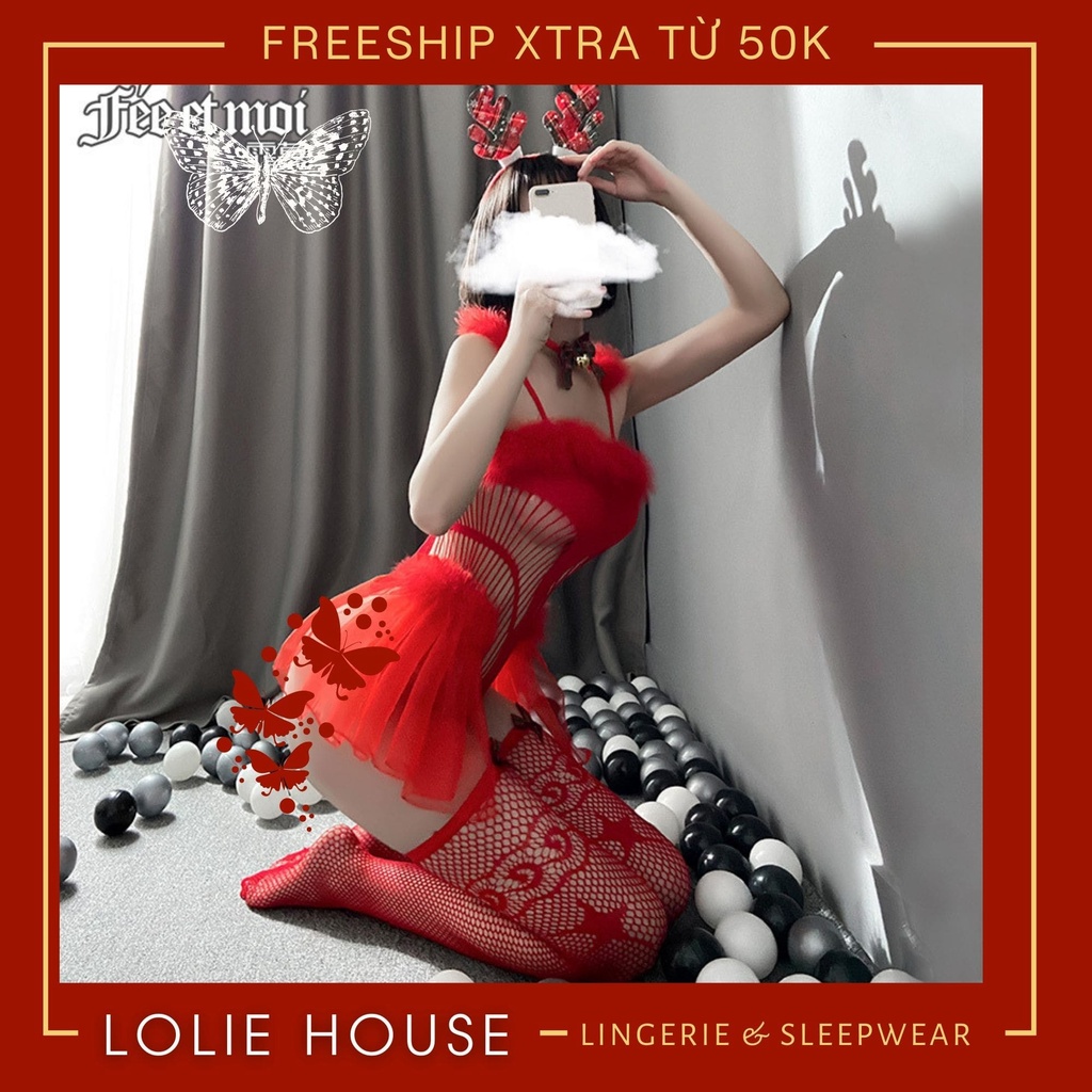 Cosplay noel giáng sinh sexy gợi cảm gồm bodysuit ren lưới đầy đủ phụ kiện LOLIE HOUSE – BS8