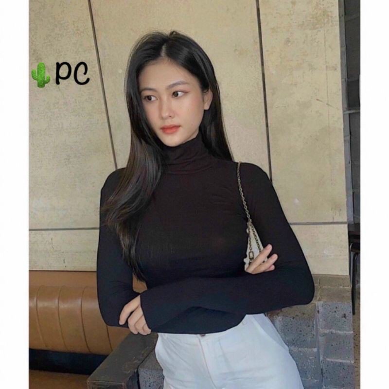 ÁO CROPTOP TAY DÀI CỔ LỌ 7 PHÂN TRƠN THUN GÂN SIÊU ĐẸP
