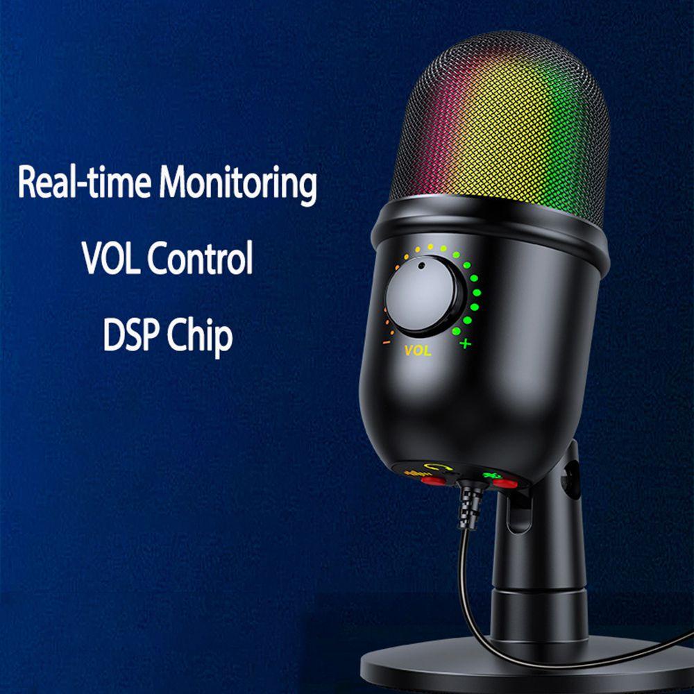 ♪JONY♪ Noise Reduction USB Condenser Microphone Mobile Phone Live Desktop Microphone V5 Condenser Microphone RGB Microphone Dub Recording Accessories With Ear Monitor K Song Game RGB Lights