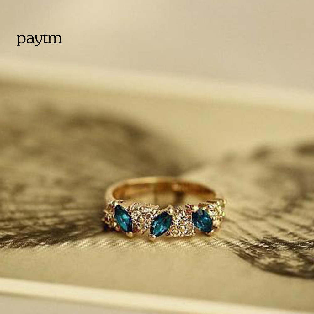 PM Vintage Women Emerald Cubic Zirconia Inlaid Finger Ring Wedding Jewelry Gift