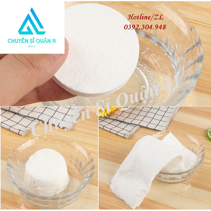 Khăn Du Lịch cotton dạng nén dùng 1 lần , Khăn Đa Năng Tự Nhiên Thấm Nước Tốt GD580-KtamN-xanh