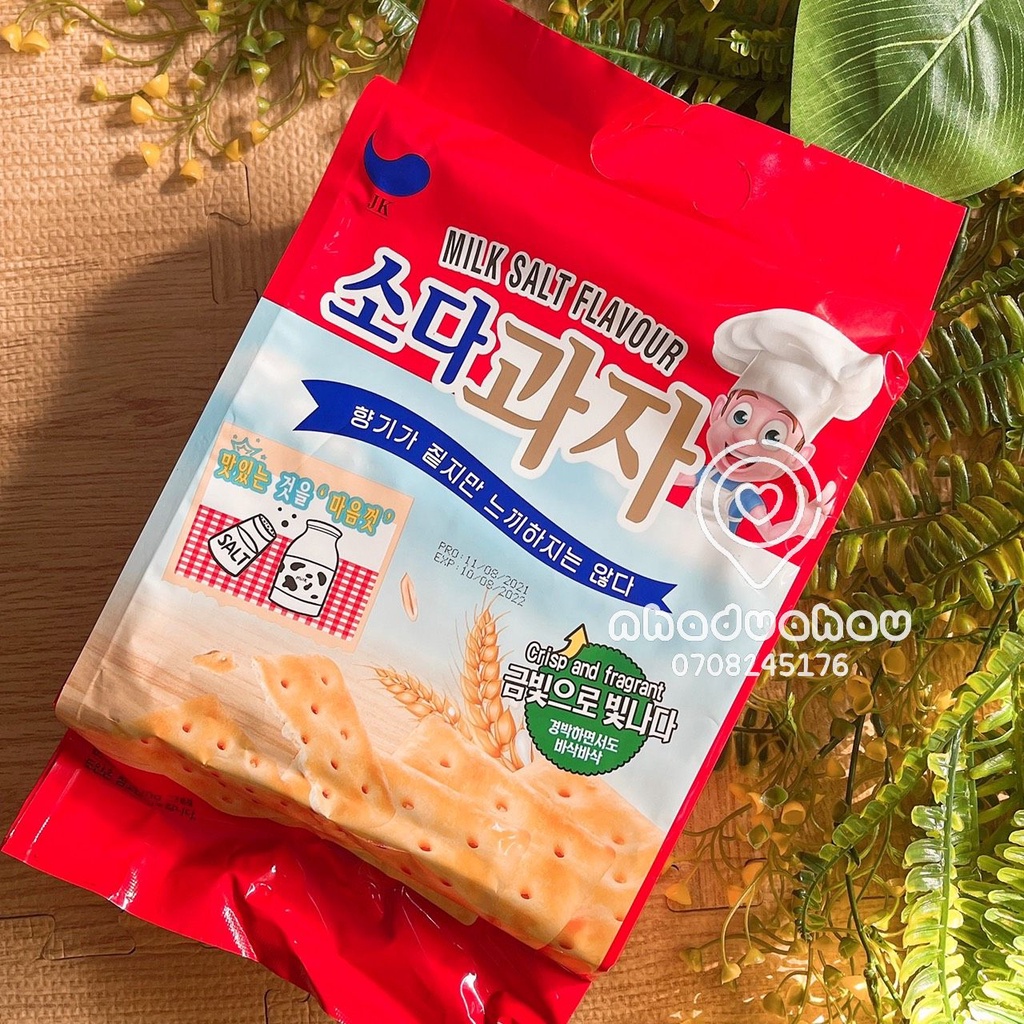 Một gói bánh lạt soda kiêng ít đường vị phomai/hành tây/trứng muối/sữa tươi JK Hàn Quốc gói 420gam