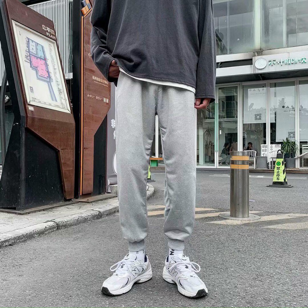 Quần jogger ống rộng có bo simple ulzzang thời trang unisex lưng thun có bo gấu vải cotton thoáng mát dễ mặc