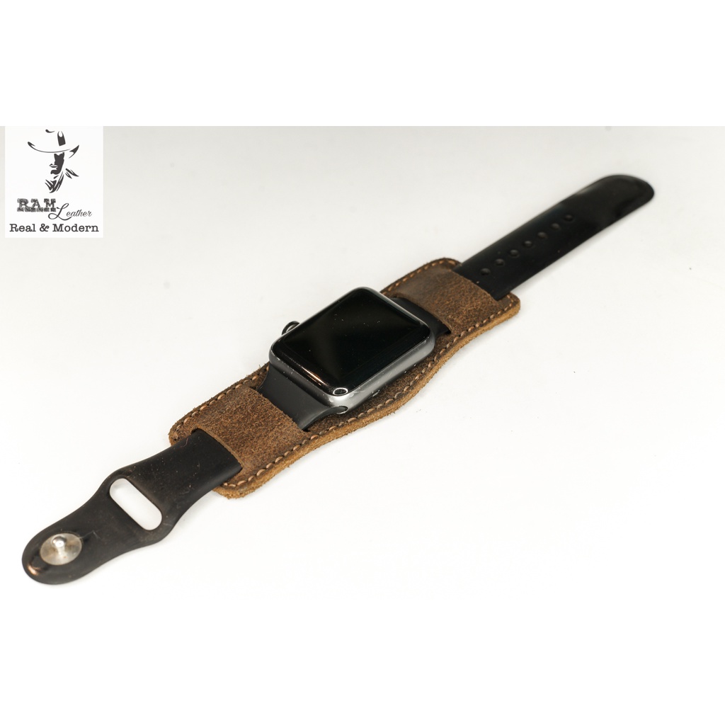 Tấm đệm dây apple watch chống mồ hôi da bò vintage kiểu quân đội handmade bền chắc cực đẹp RAM Leather B2