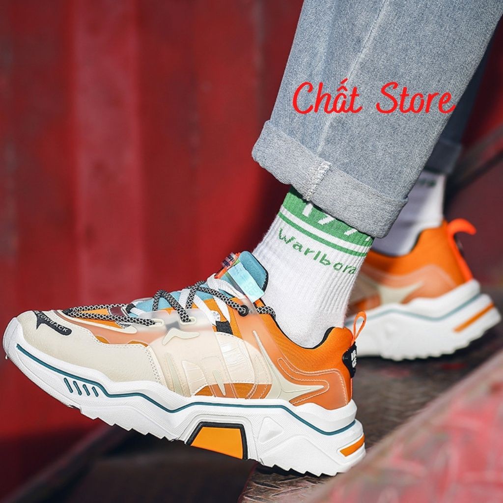 Giày Thể Thao Nam Trắng Cam Tăng Chiều Cao 5cm , Sneaker cao cấp trắng cam