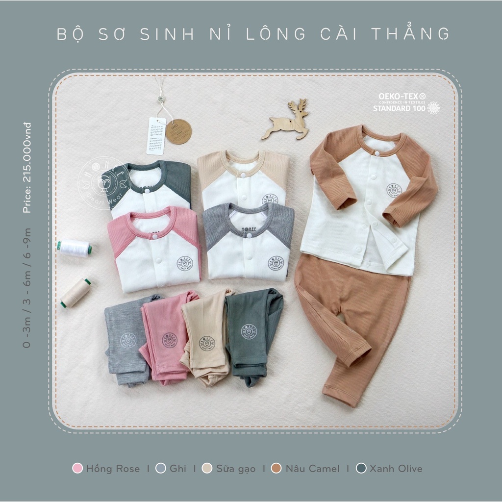 Bộ sơ sinh sữa,kimono cúc cài thẳng cho bé 0-6M - Hàng chính hãng