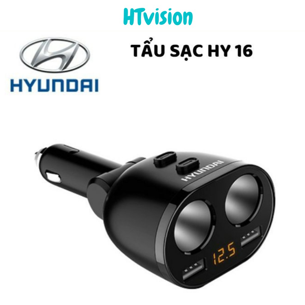 Tẩu sạc chia cổng ô tô hyundai cao cấp HY-16-hàng chính hãng- 2 cổng usb điện thế DC/5V, công suất 120W, 45mm x 130mm