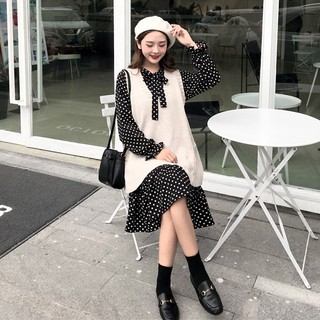 Set váy chấm bi + áo gile