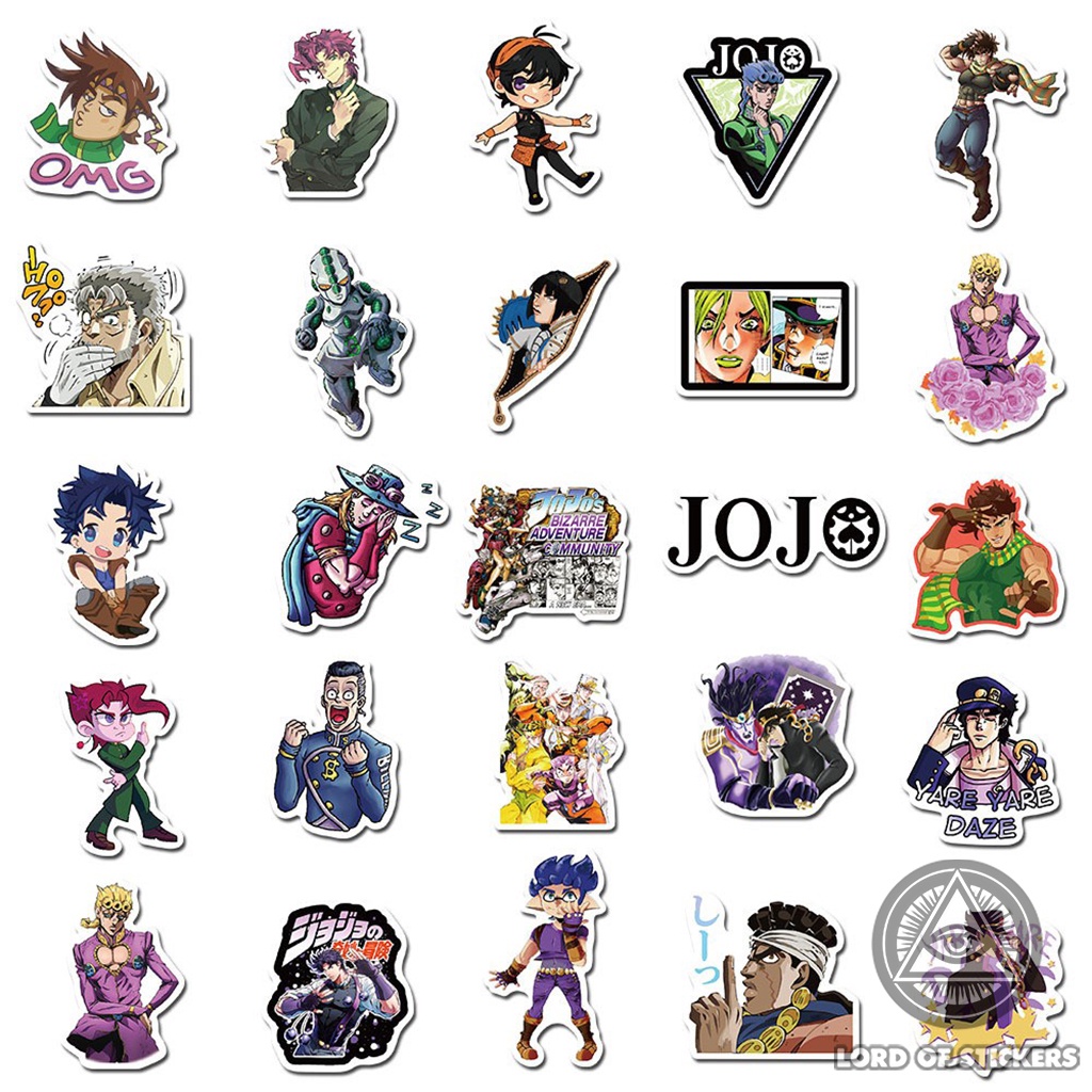 Set 50 Miếng Dán Jojo's Bizarre Adventure Sticker Anime Manga Chống Thấm Nước Trang Trí Mũ Bảo Hiểm, Ván Trượt, Laptop