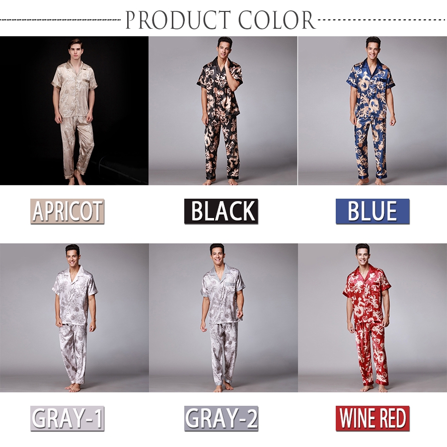 Bộ pijama lụa tay ngắn UNLIMON thoải mái cho nam | BigBuy360 - bigbuy360.vn