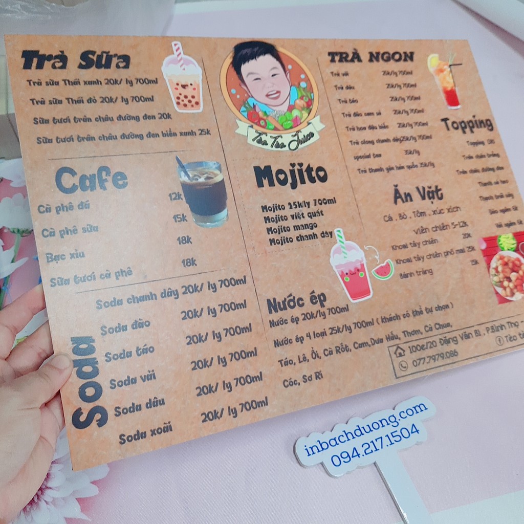 Combo quán trà sữa -menu bìa dày-phiếu tích điểm-dấu tích điểm - In Bạch Dương