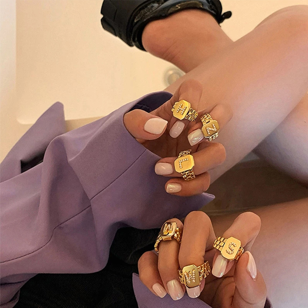 Nhẫn Đeo Tay Kim Loại Khắc Chữ A-Z Thời Trang Cho Nữ