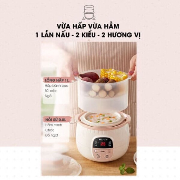 Nồi Nấu Chậm 0,8L và 1,6L Bear Chính Hãng, Nấu Cháo, Hầm, Hấp, Chưng Yến Bản Quốc Te 18 Tháng