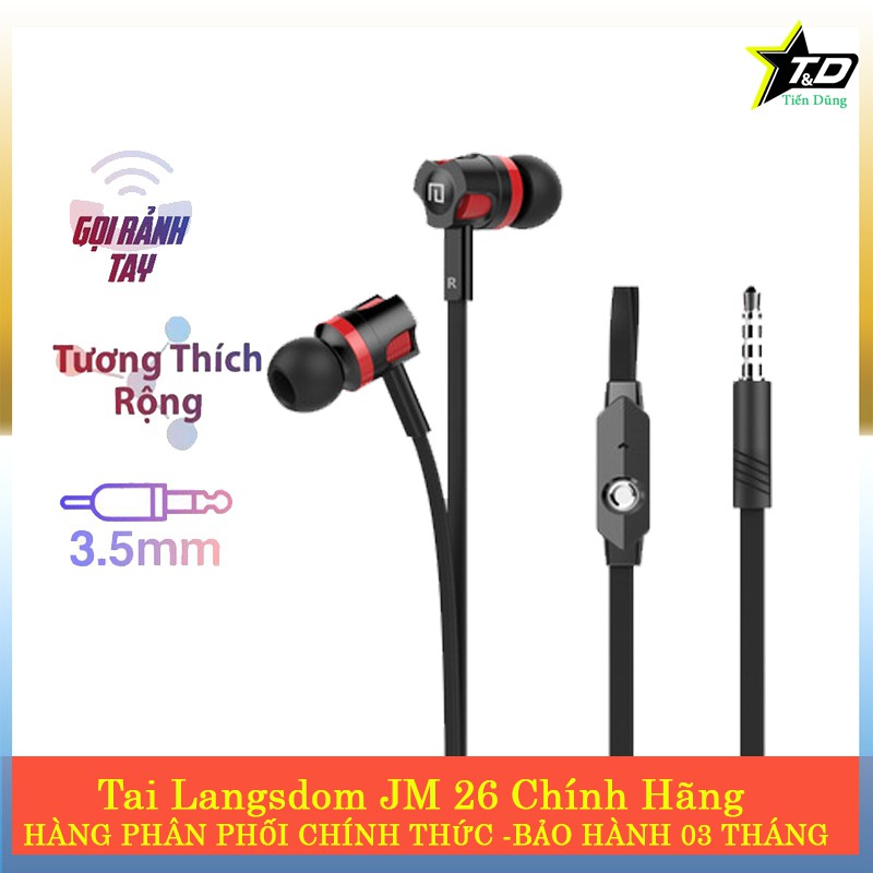 JM 26 Tai nghe Langsdom JM26 Super Bass nhét tai earphone- tai nghe dây JM26 có mic