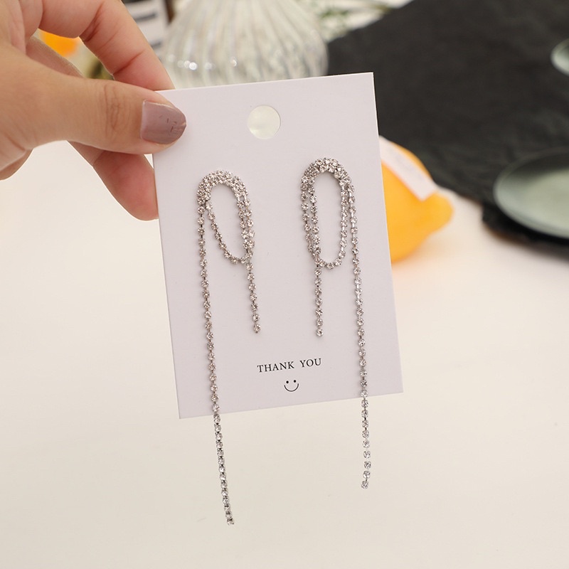 bông tai thả dài đính đá, khuyên tai dáng dài phong cách hàn quốc