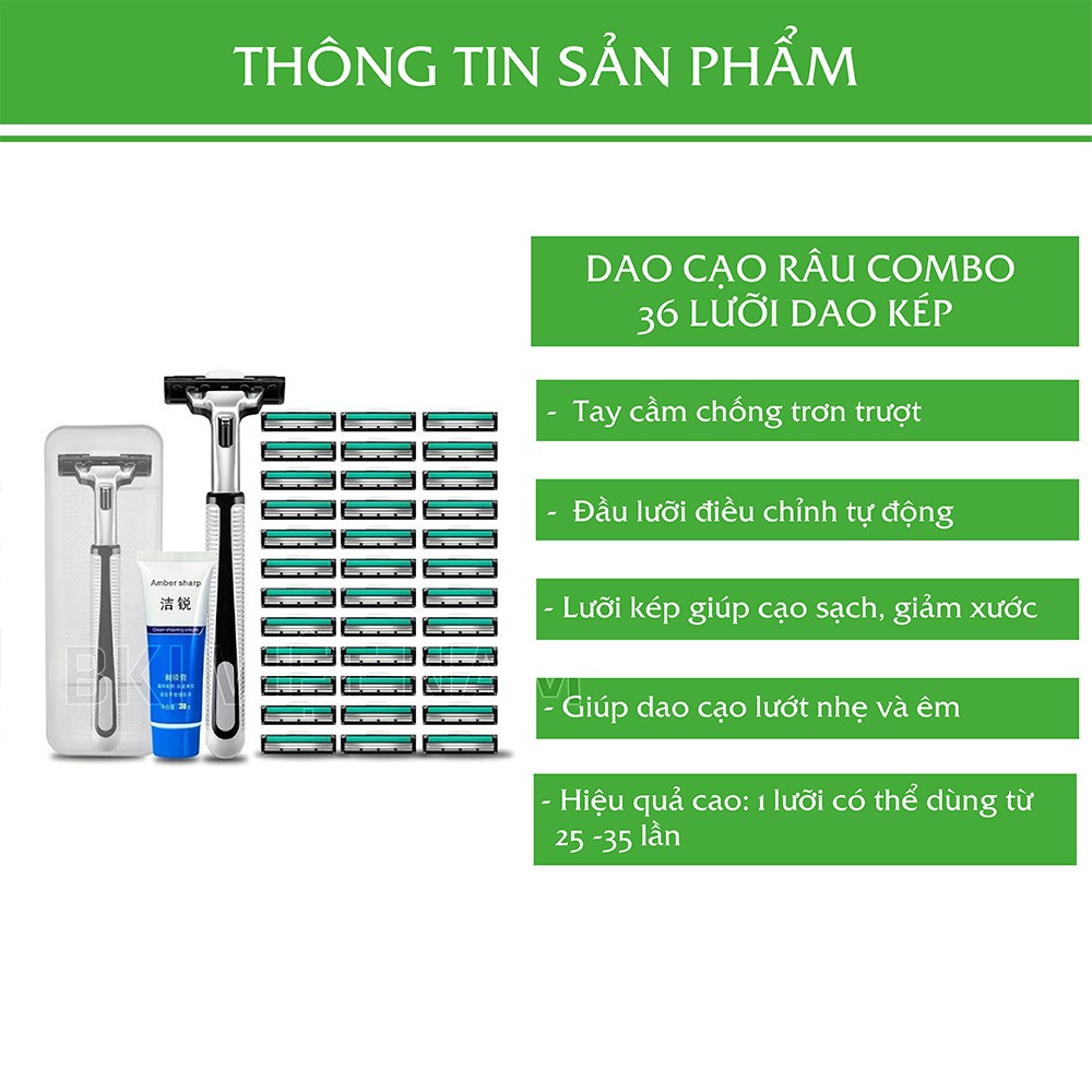 Dao Cạo Râu Combo 36 Lưỡi Dao Kép Tặng Kèm Tuýp Kem Tạo Bọt - CAORAU36L