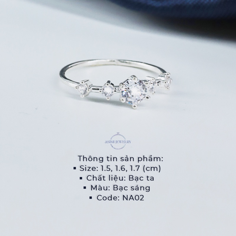 Nhẫn nữ bạc ta đính đá sang trọng Asimi, Nhẫn bạc nữ đính đá to 4 ly quyến rũ Host Ring NA02