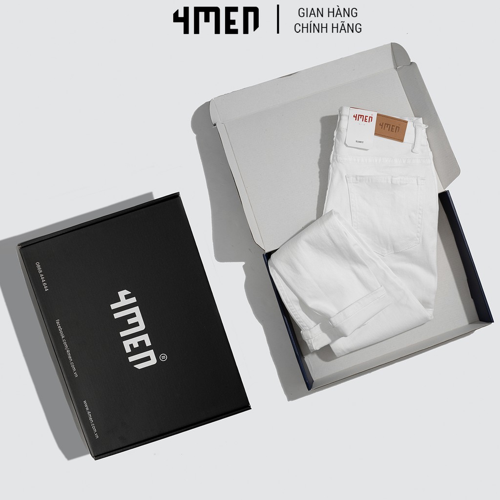 Quần jeans nam trắng trơn đẹp 4MEN QJ025 vải cao cấp co giãn, form slimfit tôn dáng | BigBuy360 - bigbuy360.vn