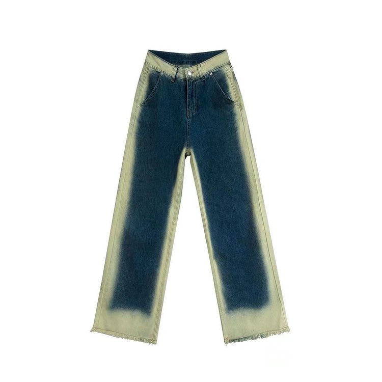 Jiashucheng Quần Jean Nữ Cạp Cao Ống Rộng Màu Sắc Tương Phản Phong Cách Đường Phố Mới