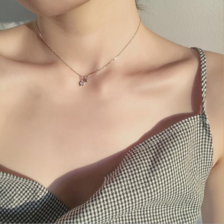 Vòng cổ mặt ngôi sao mạ bạc phong cách Hàn Quốc thiết kế cho nữ