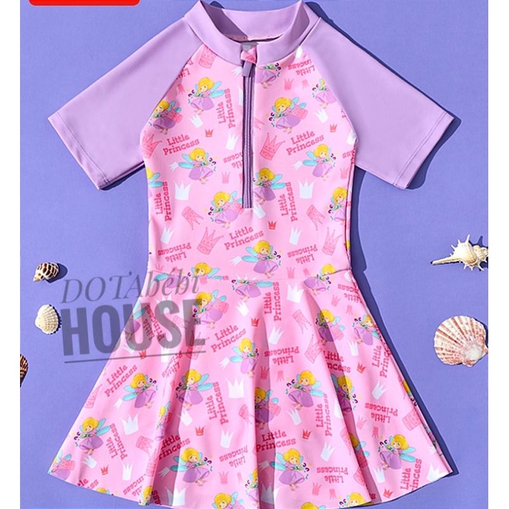 &lt;40kg Váy bơi 1 mảnh, có lót đùi, màu hồng tím little princess size đại cho bé gái - DOTAbébi HOUSE mã SW0201