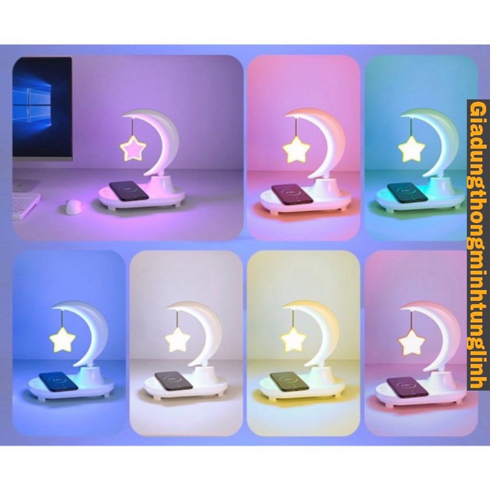 Đèn Ngủ Mặt Trăng Lơ Lửng 3 Trong 1 Mẫu Gấu Thỏ - Đèn decor kiêm sạc không dây, loa bluetooth