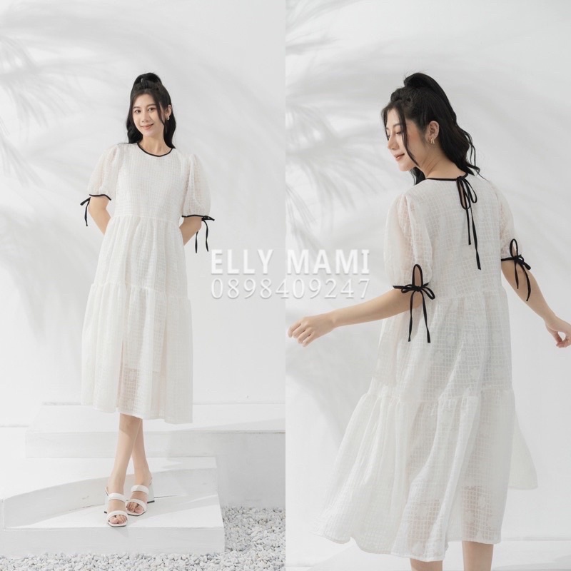 ( 40kg - 65kg ) Đầm Bầu , Suông Voan Babydoll Tay Nơ Đen Mặc Thoải Mái Suốt Thai Kì & Sau Sinh Thiết Kế Cao Cấp