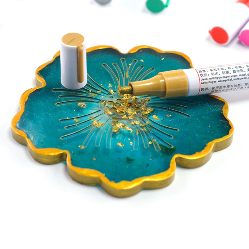 Set 6 cây bút sơn acrylic kim loại vẽ đánh dấu vĩnh viễn màu vàng/bạc trang trí đồ nhựa epoxy resin tiện dụng