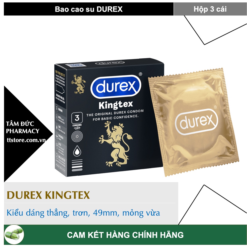 Bao Cao Su DUREX Kingtex 49mm Ôm sát vừa vặn đặc biệt [Hộp 3 Cái/12 Cái]