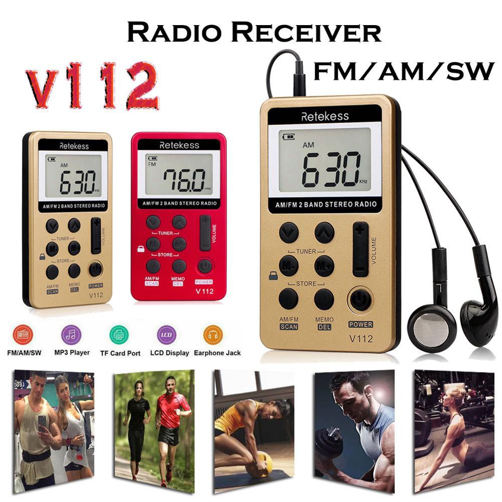Radio AM FM Mini Bỏ Túi Retekess V112 Kèm Pin Sạc Và Tai Nghe Màu Vàng Đồng/Đỏ