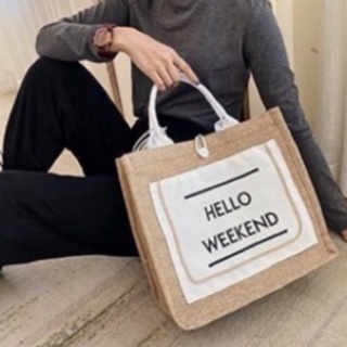 Túi cói hello weekend đủ 2 màu