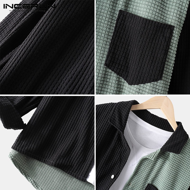 Áo Sơ Mi INCERUN Tay Dài Họa Tiết Kẻ Ô Lưới Thời Trang Dành Cho Nam