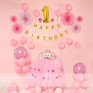 Trang trí sinh nhật cho bé 💝FREE SHIP💝Combo set trang trí sinh nhật y ảnh có kèm 2 cuộn vải tutu làm quây ghế ăn dặm