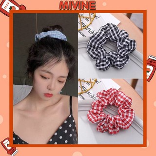 Dây buộc tóc vải MIvine hoạ tiết caro đáng yêu SC01