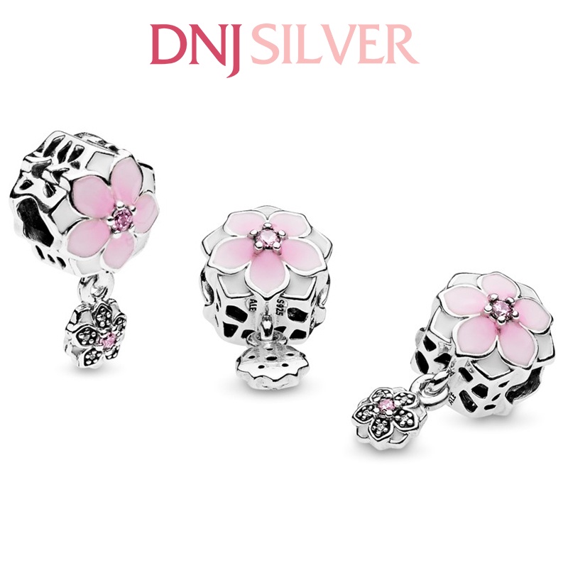 Charm bạc 925 cao cấp, hàng chuẩn bạc - Charm Dangling Pink Magnolia Flower thích hợp để mix vòng tay charm - DN331