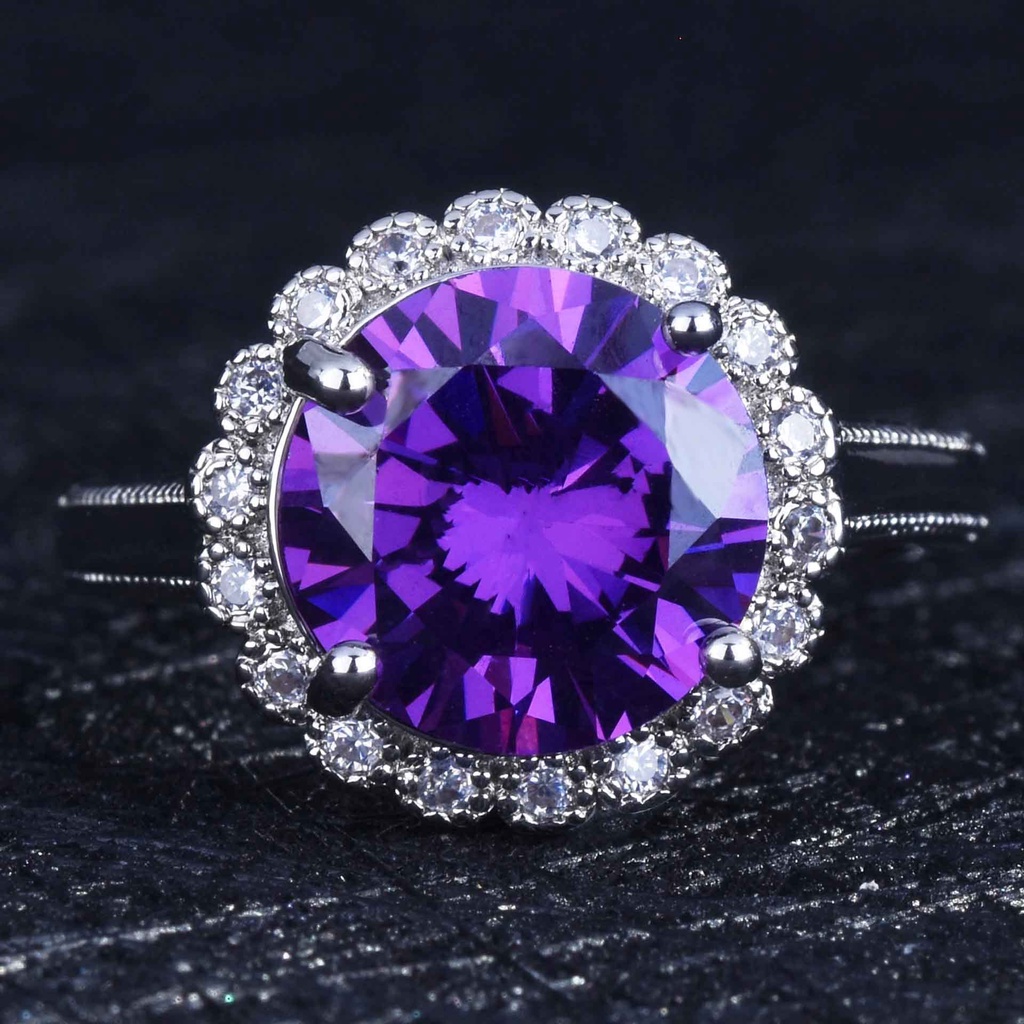 Nhẫn Mạ Bạc 925 Đính Đá Tím 5 Karat Moissanite Cỡ Lớn Thời Trang Cho Nữ