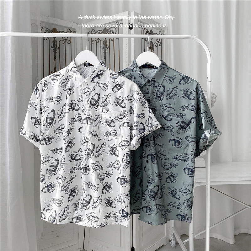 Áo sơ mi nam ngắn tay in họa tiết hoạt hình phong cách thời trang