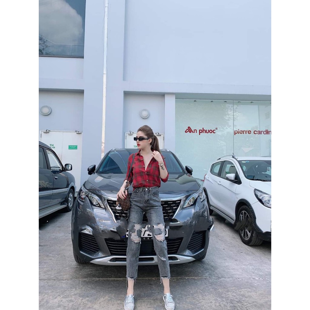 Quần jean nữ BAGGY rách kiểu 3166 màu xám 4/18-9