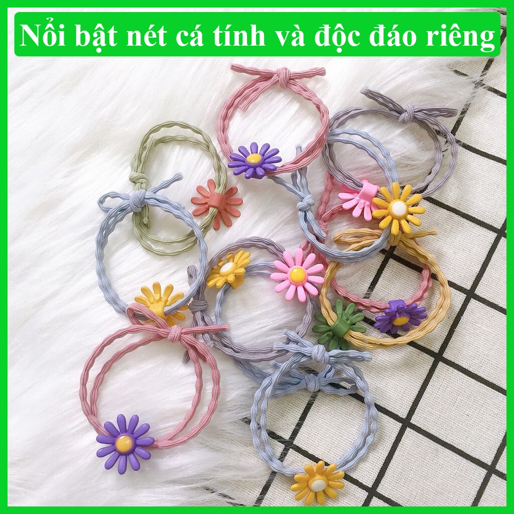 Combo 5 Dây cột tóc thiết kế đính hoa cúc dễ thương dành cho nữ màu ngẫu nhiên