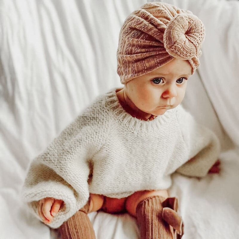 Mũ Beanie Mềm Co Giãn Thắt Nút Cho Bé Gái
