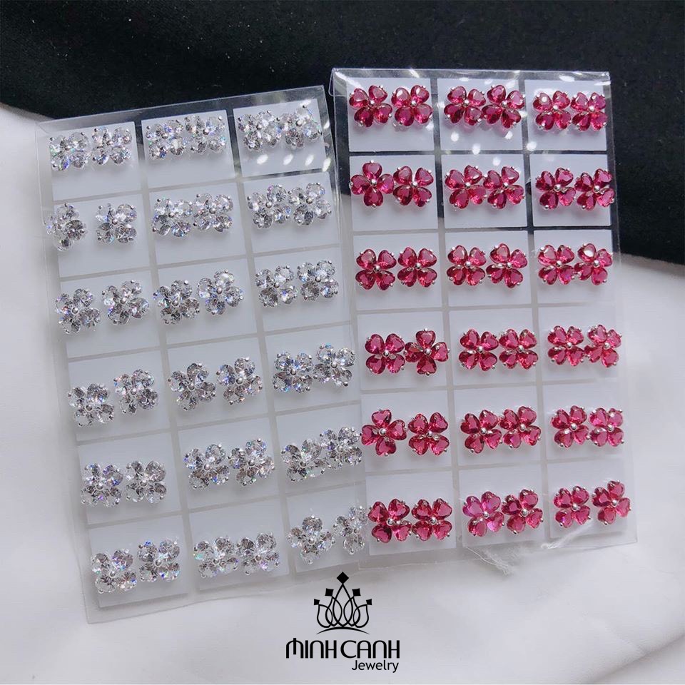 Bông Tai Cỏ 4 Lá Bằng Bạc Đính Đá - Minh Canh Jewelry