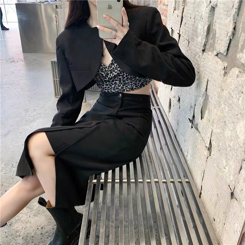 [hot TikTok thaohoang]Set áo khoác vest croptop+áo 2 dây crop da beo+váy/quần dài chic ulzzang sam sam Boutique | BigBuy360 - bigbuy360.vn