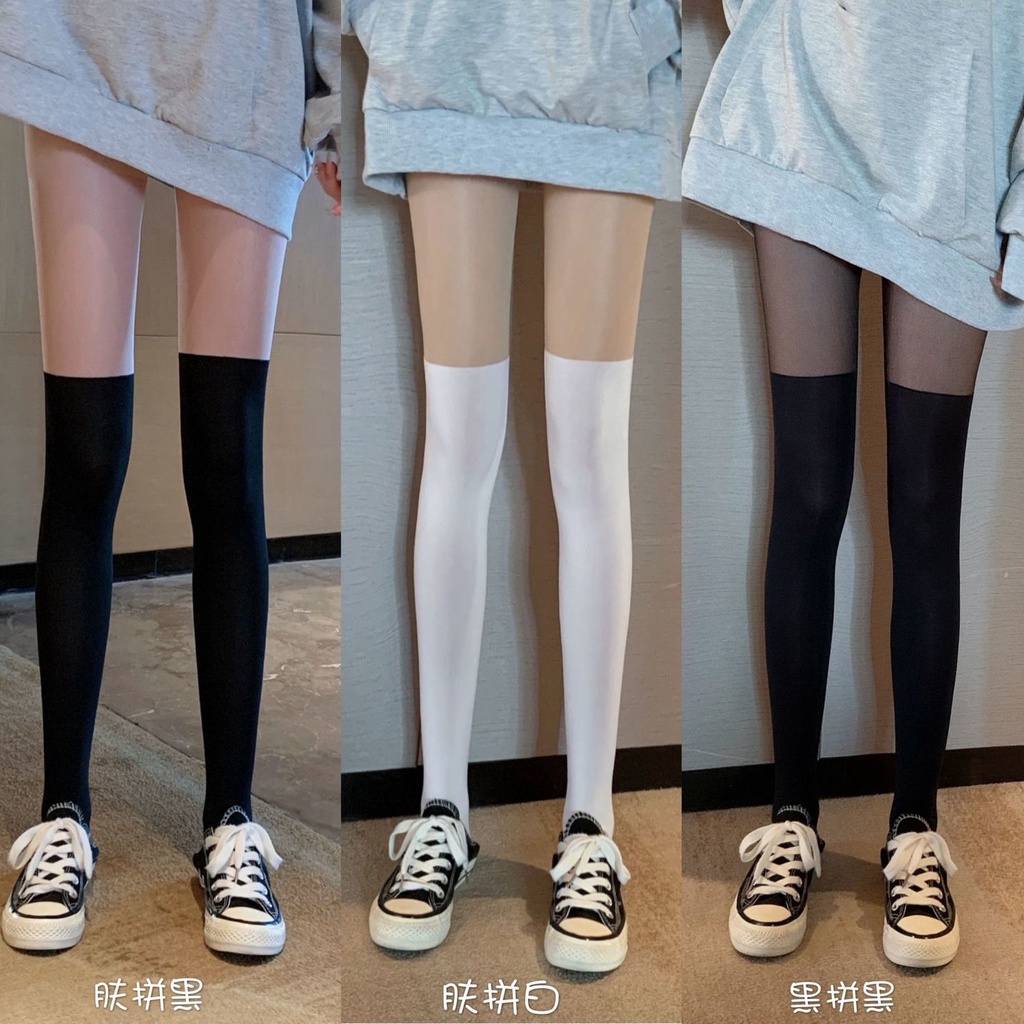 Black Stockings Female Fake Thigh Stitching Pantyhose Ins Trendy Sexy JK Black Stockings Anti-hook Loris Tight Pantyhose